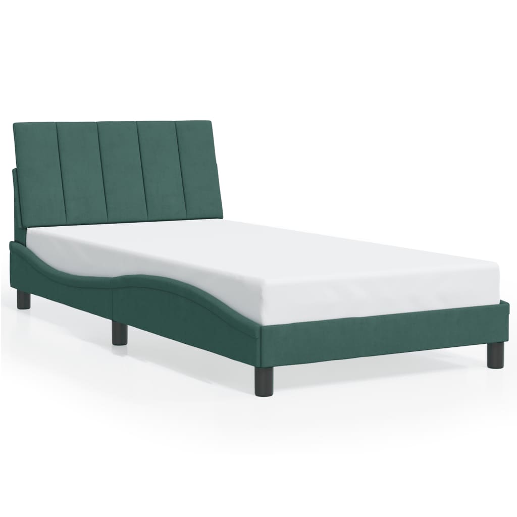 vidaXL Estrutura de cama c/ cabeceira 100x200 cm veludo verde-escuro