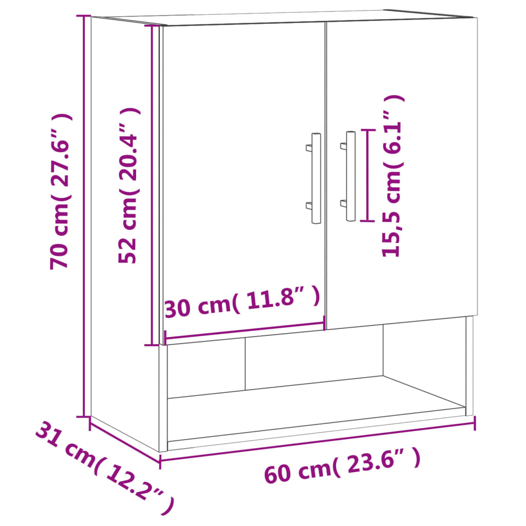 vidaXL Armário de parede 60x31x70 cm derivados madeira cinzento sonoma