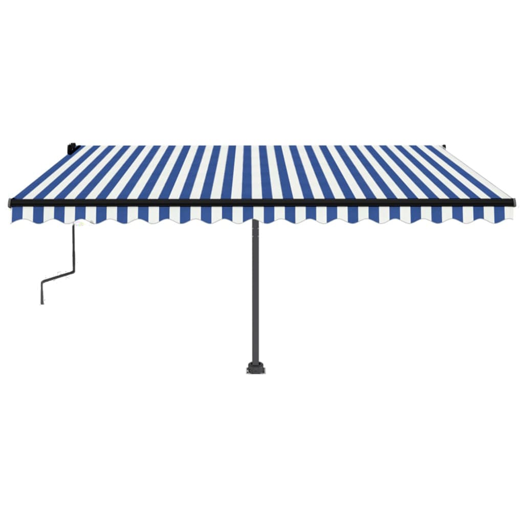 vidaXL Toldo retrátil manual com LED 450x350 cm azul e branco