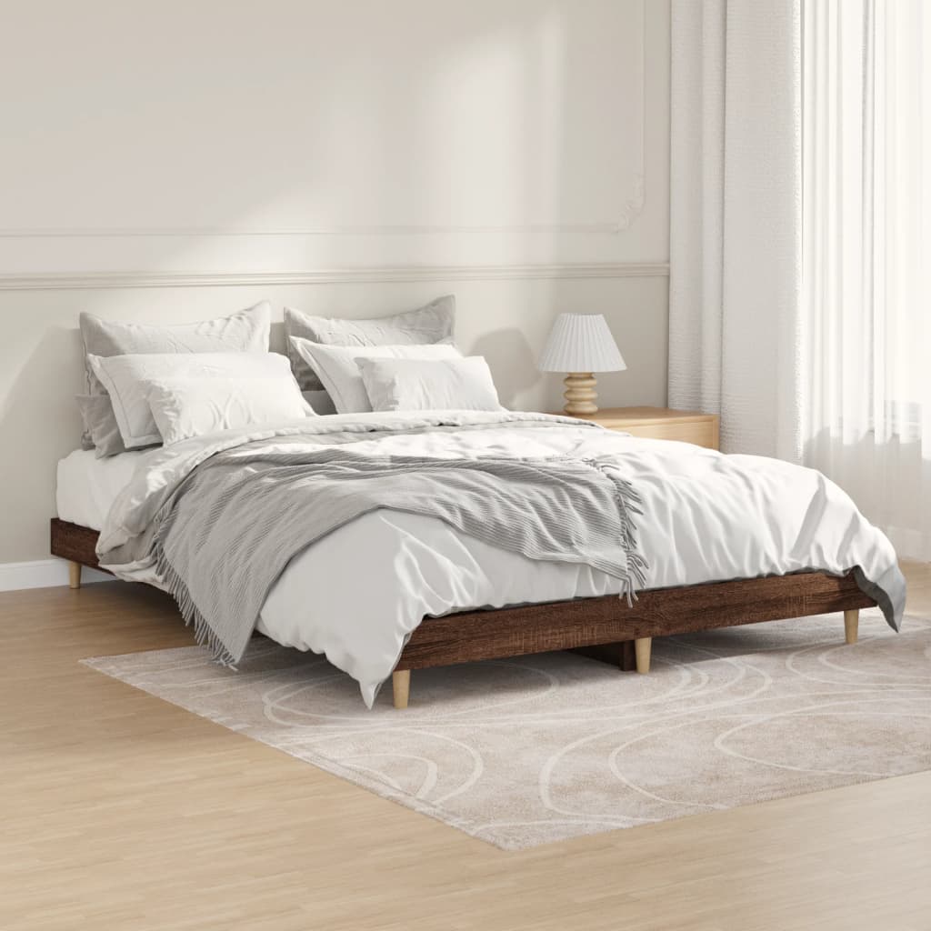 vidaXL Estrutura de cama 135x190cm derivados madeira carvalho castanho