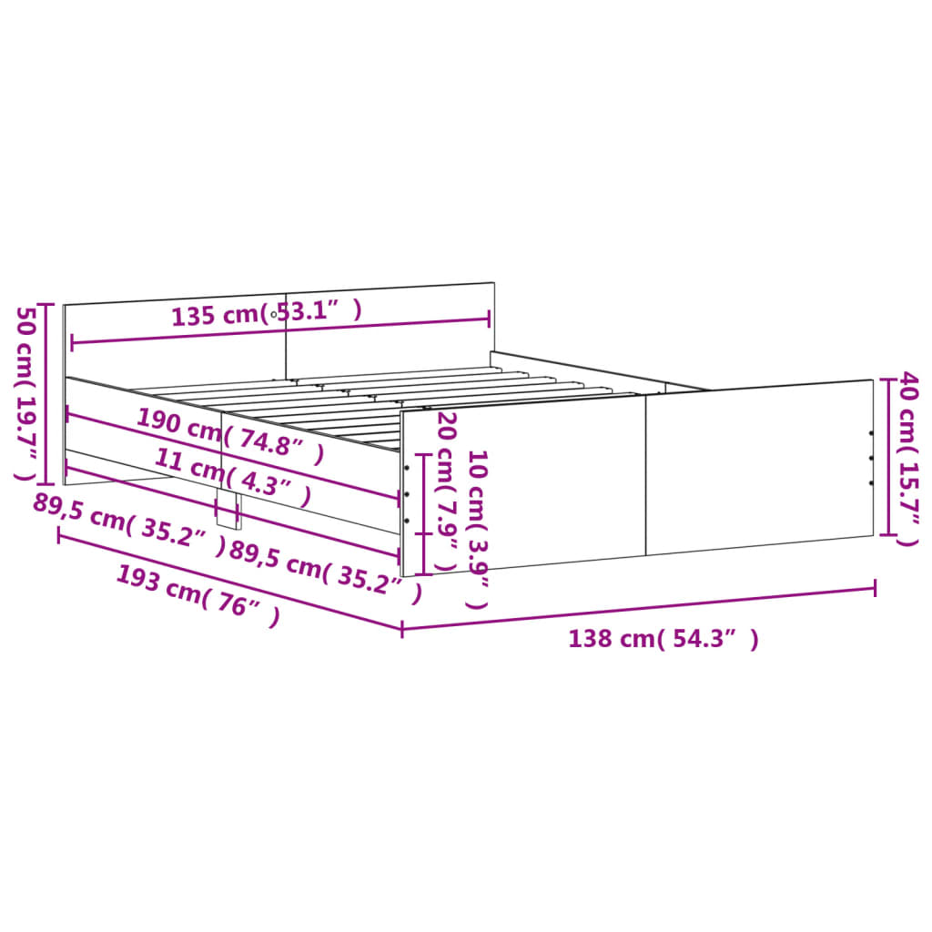 vidaXL Estrutura de cama com cabeceira e pés 135x190 cm preto