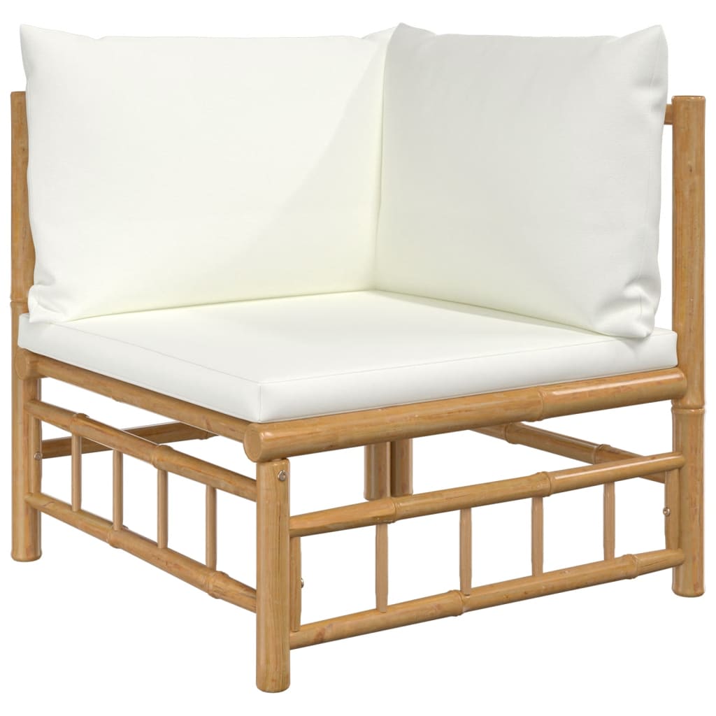 vidaXL 7 pcs conjunto lounge de jardim bambu c/ almofadões branco nata