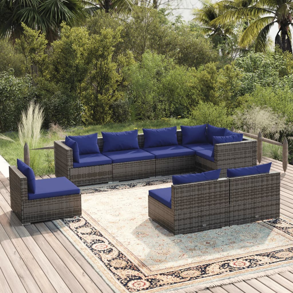 vidaXL 8 pcs conjunto lounge de jardim c/ almofadões vime PE cinzento