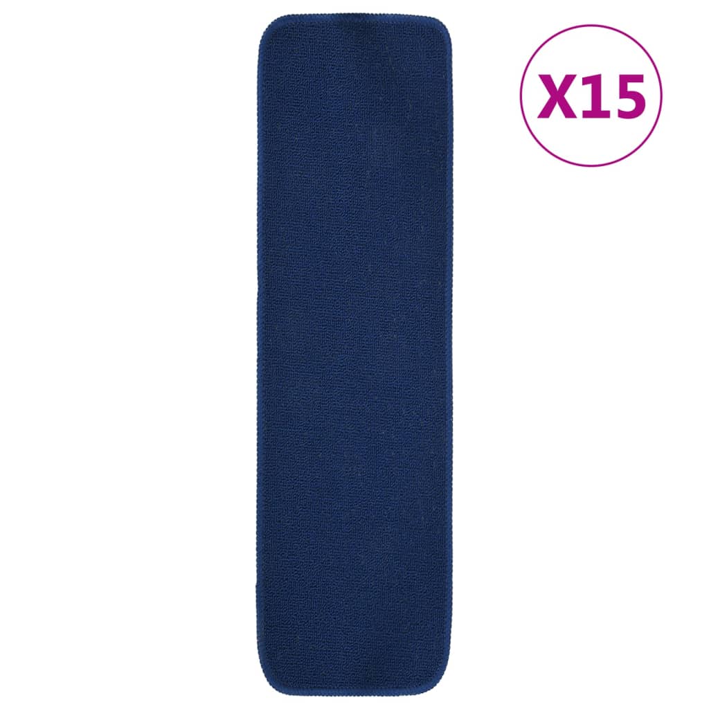 vidaXL Tapetes antiderrapantes p/ escadas 15 pcs 75x20 cm azul marinho