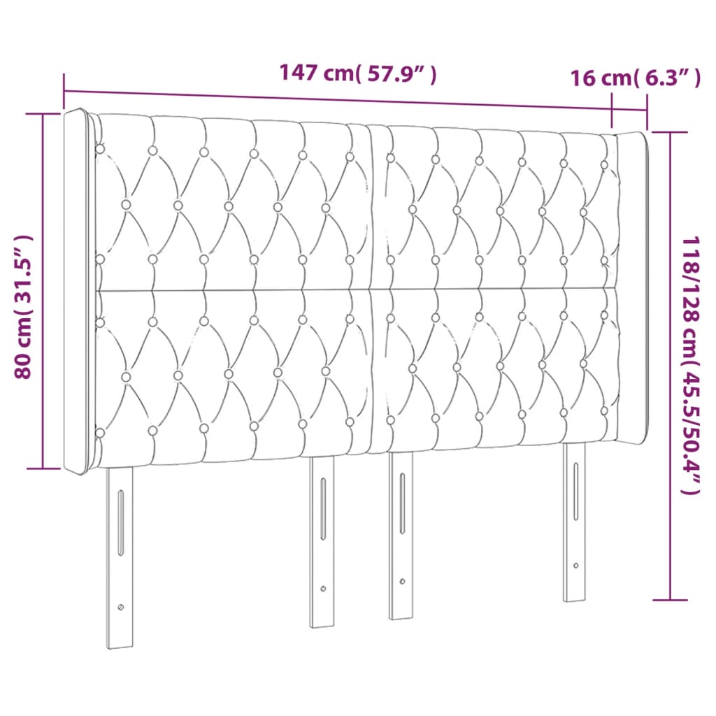 vidaXL Cabeceira de cama c/ luzes LED tecido 147x16x118/128cm castanho