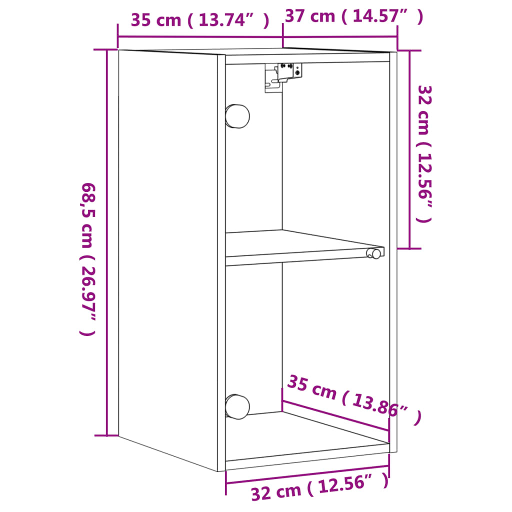 vidaXL Armário de parede c/ portas de vidro 35x37x68,5 cm branco