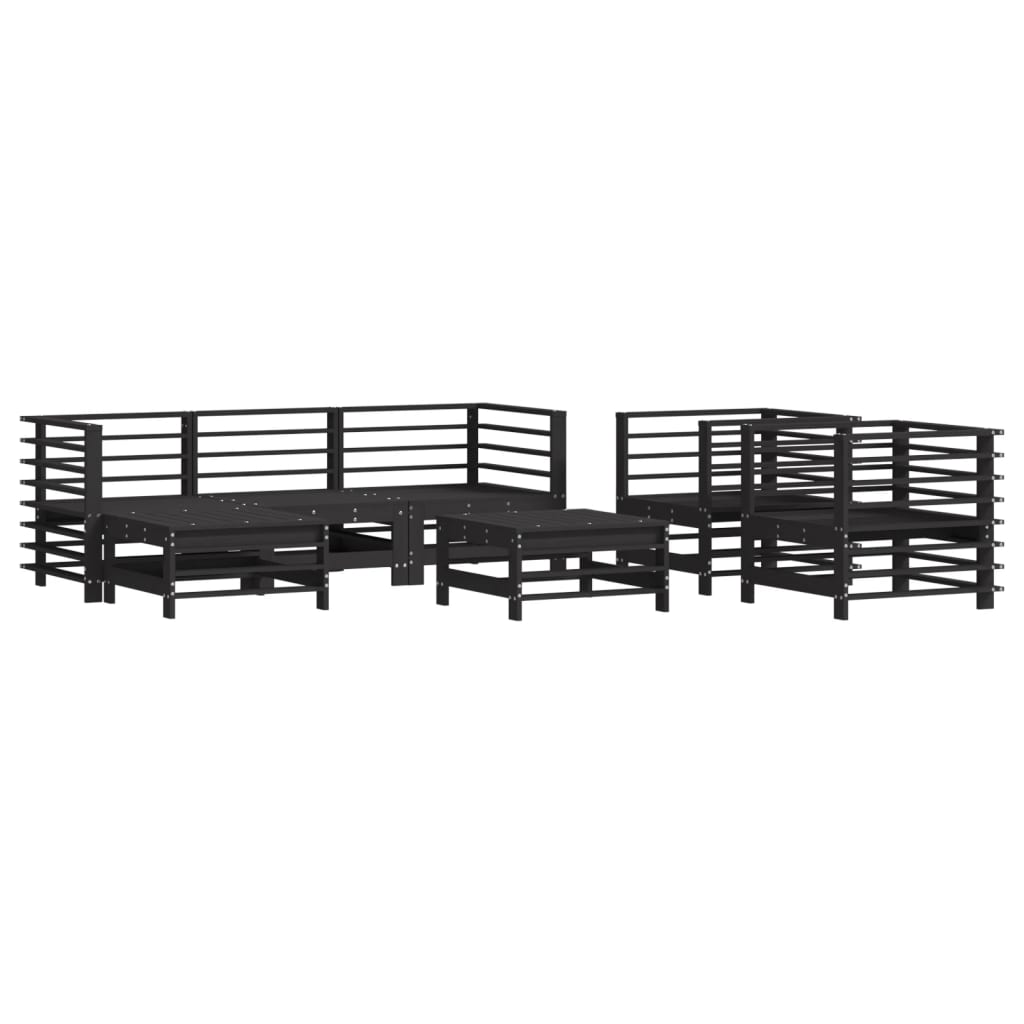 vidaXL 7 pcs conjunto lounge de jardim pinho maciço preto