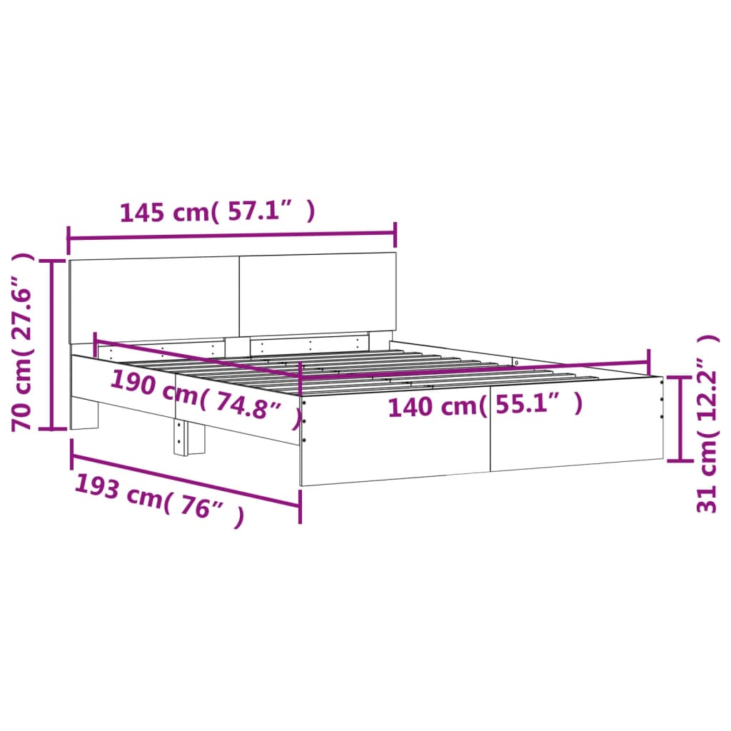 vidaXL Estrutura de cama com cabeceira 140x190 cm branco