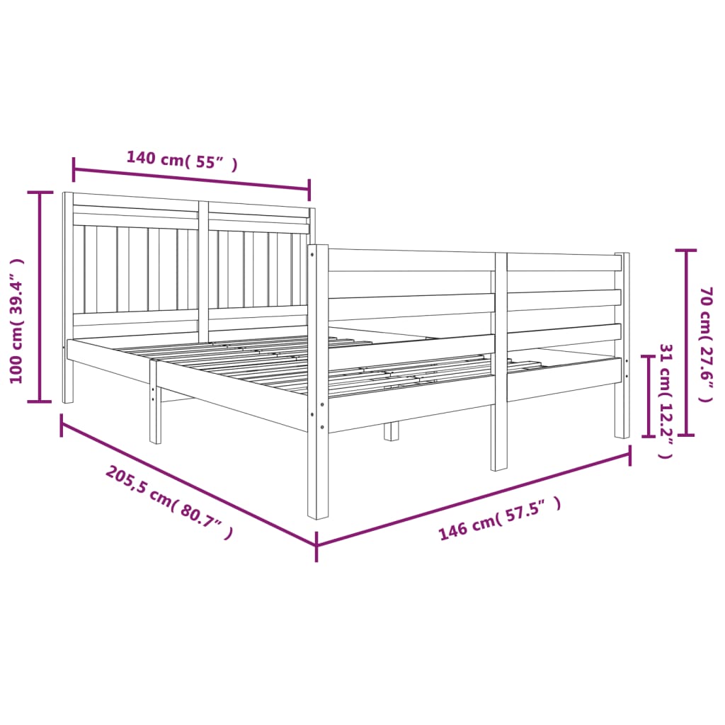 vidaXL Estrutura de cama 140x200 cm madeira maciça