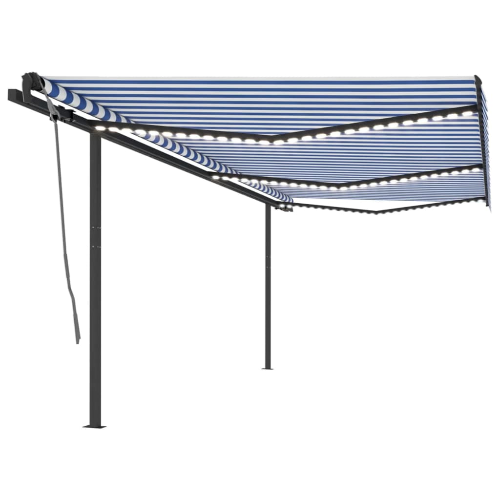 vidaXL Toldo automático c/ LED e sensor de vento 6x3,5 m azul e branco