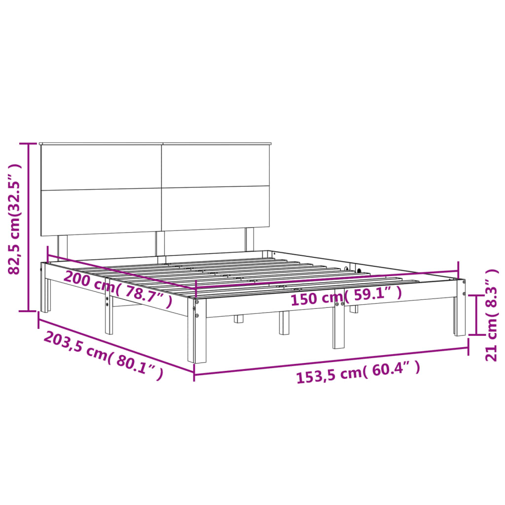 vidaXL Estrutura de cama King Size com cabeceira madeira maciça branco