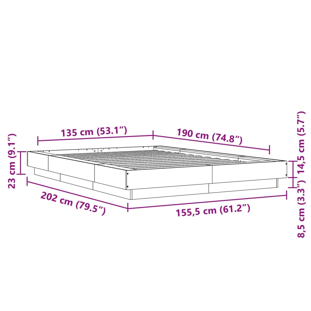 vidaXL Estrutura cama c/ luzes LED 135x190 cm derivados madeira branco