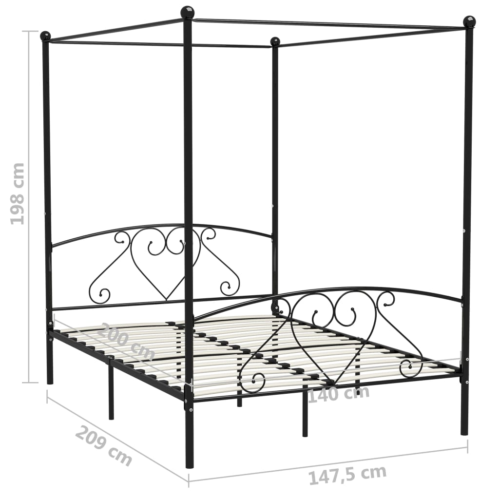 vidaXL Estrutura de cama com dossel metal 140x200 cm preto