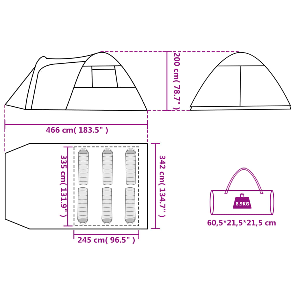 vidaXL Tenda familiar cúpula para 6 pessoas impermeável laranja