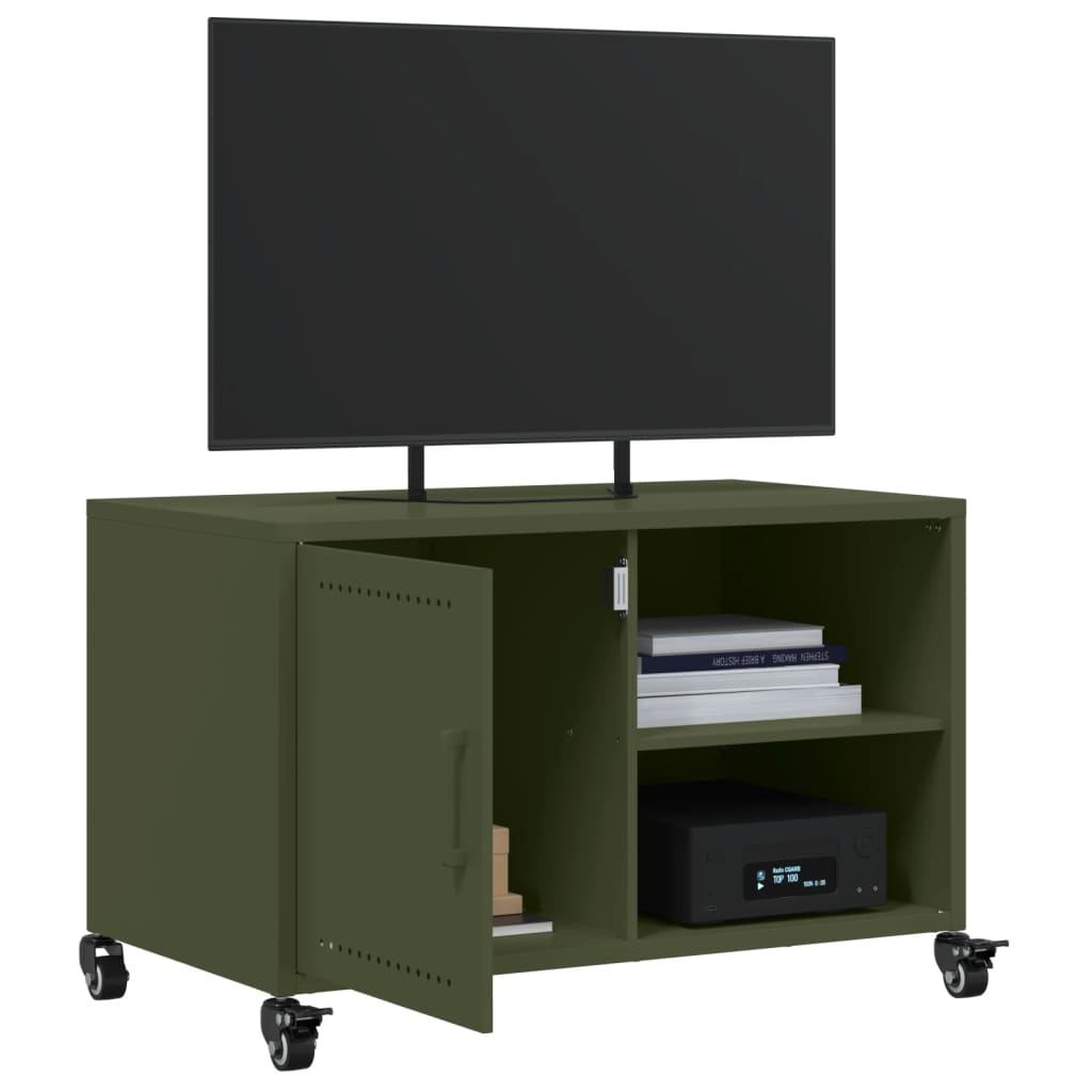 vidaXL Móvel de TV 68x39x43,5 cm aço verde azeitona