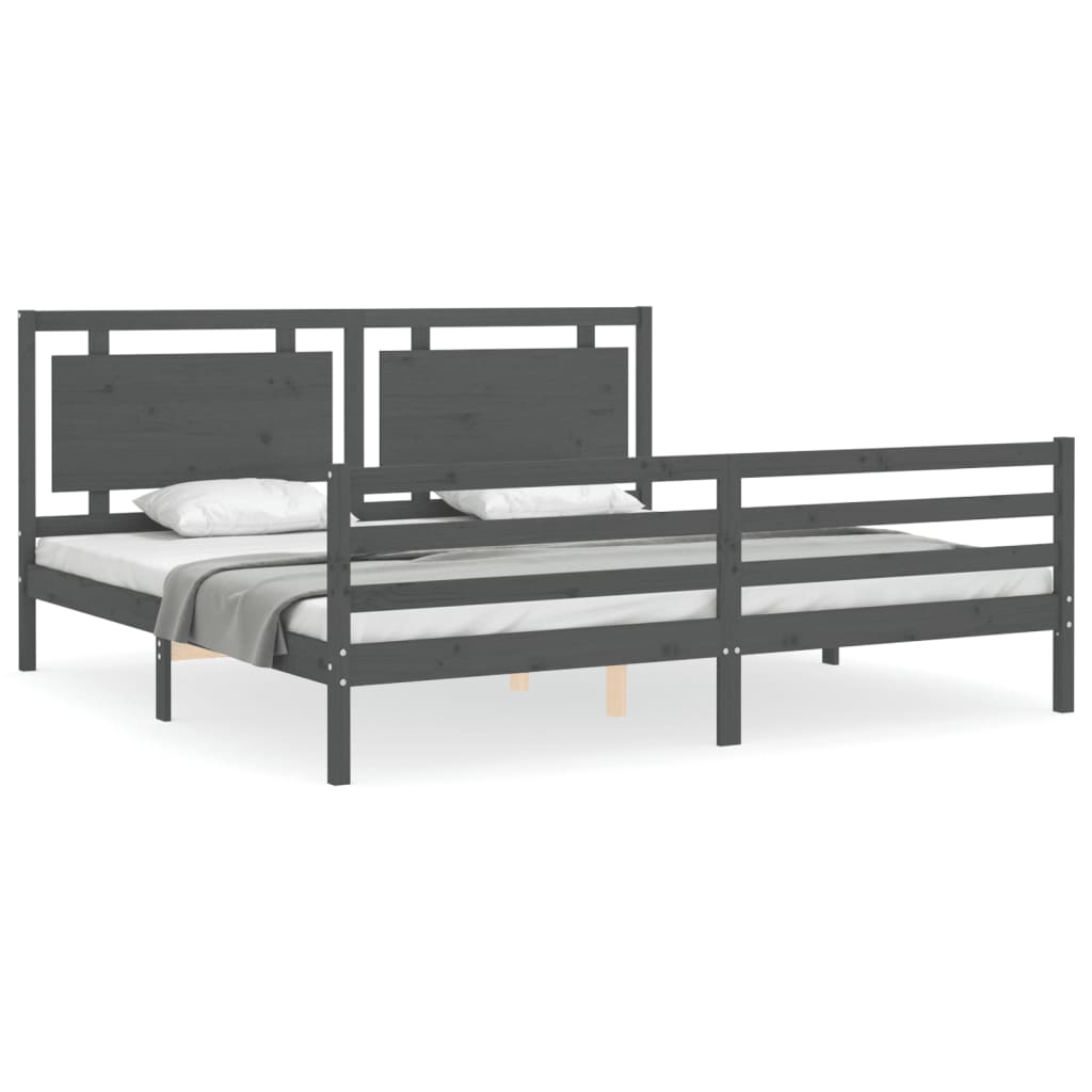 vidaXL Estrutura de cama com cabeceira 200x200 cm madeira maciça cinza