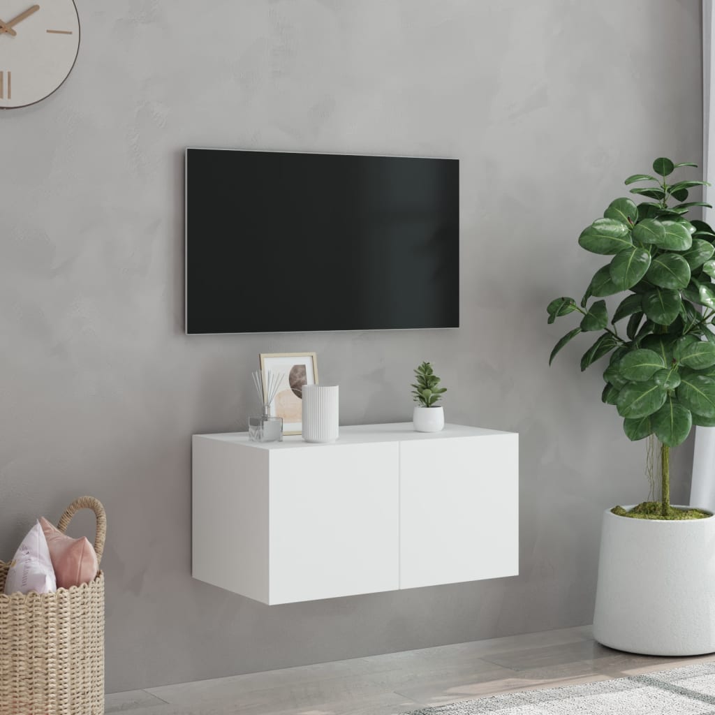 vidaXL Móvel de parede para TV com luzes LED 60x35x31 cm branco