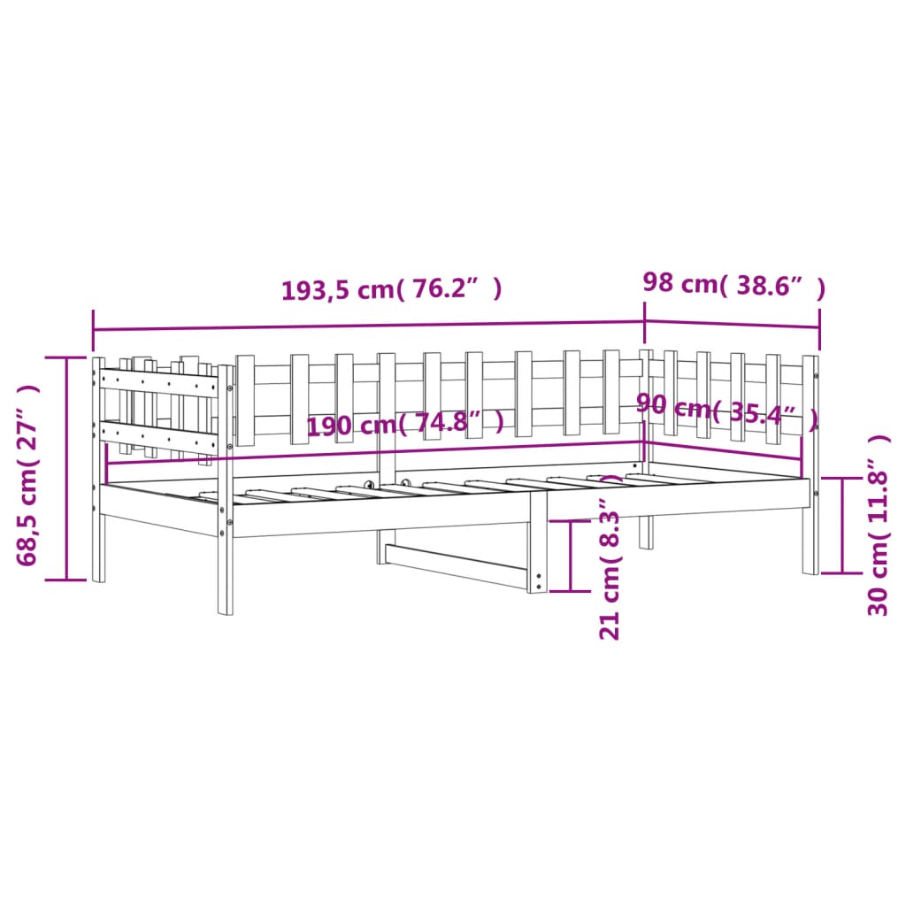 vidaXL Sofá-cama sem colchão 90x190 cm madeira de pinho maciça branco