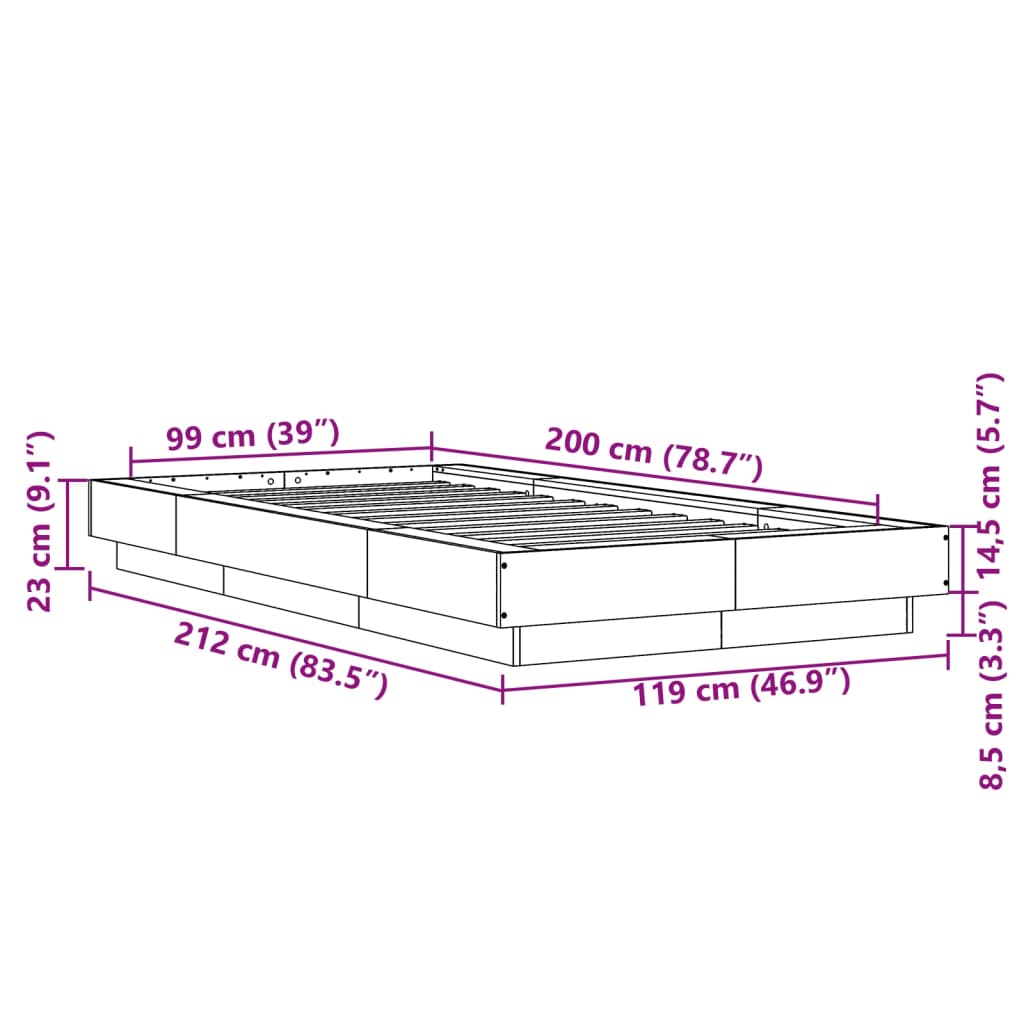 vidaXL Estrutura de cama 100x200 cm derivados de madeira preto