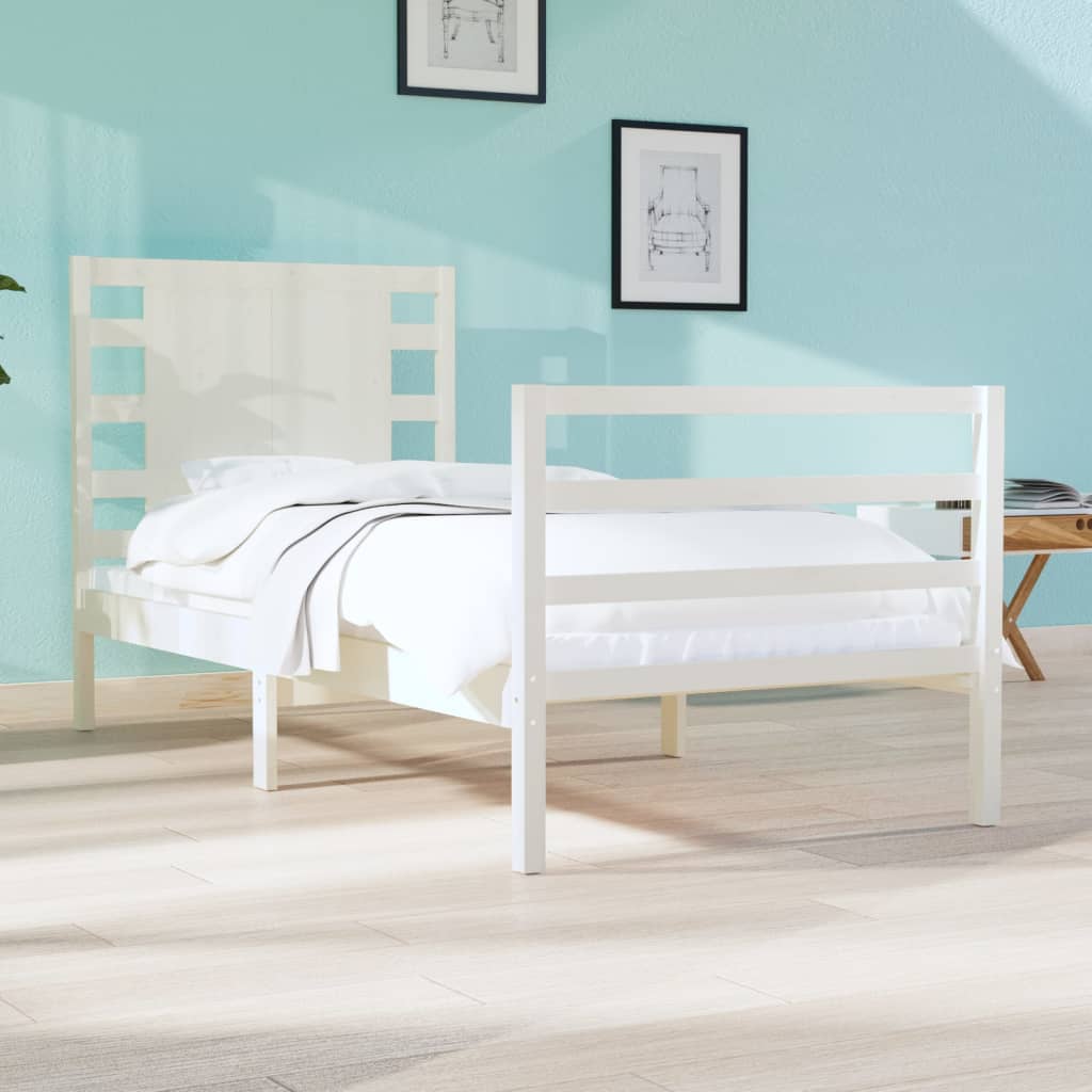 vidaXL Estrutura de cama solteiro 90x190 cm pinho maciço branco