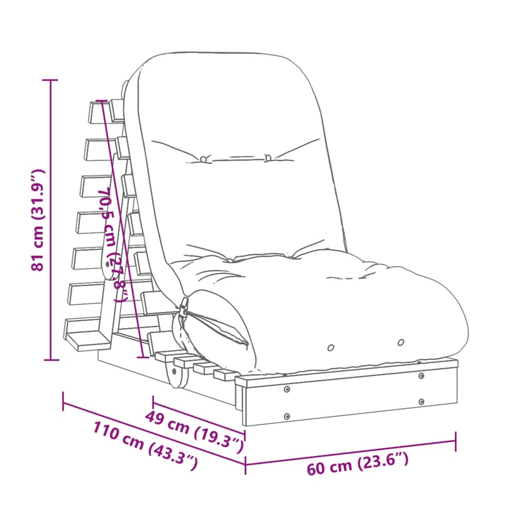 vidaXL Sofá-cama futon c/ colchão madeira de pinho maciça castanho-mel