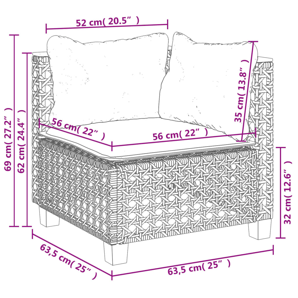 vidaXL 11 pcs conjunto sofás de jardim c/ almofadões vime PE preto