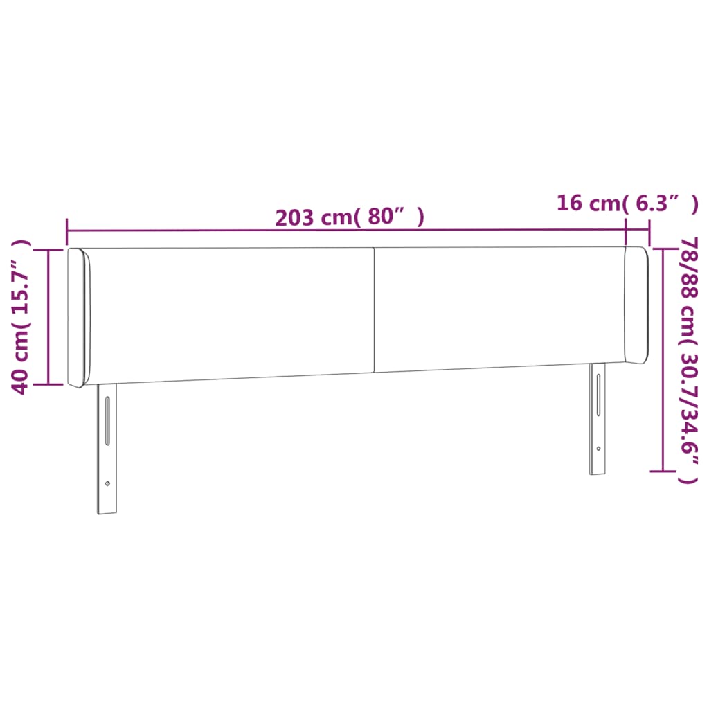 vidaXL Cabeceira de cama c/ abas veludo 203x16x78/88 cm preto