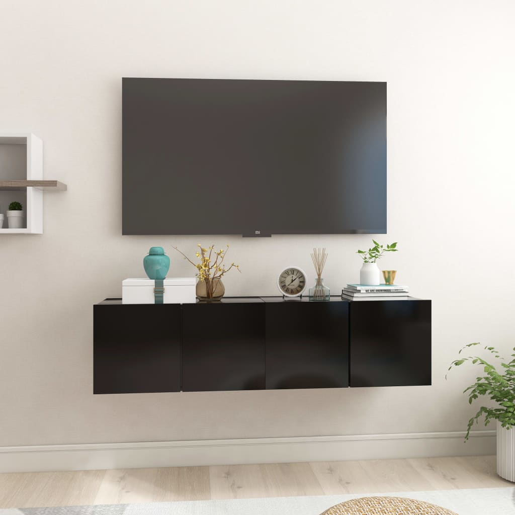 vidaXL Móveis de TV para parede 2 pcs 60x30x30 cm preto