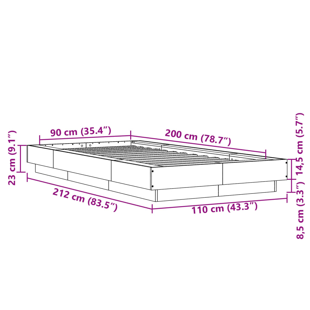 vidaXL Estrutura de cama 90x200 cm derivados de madeira preto