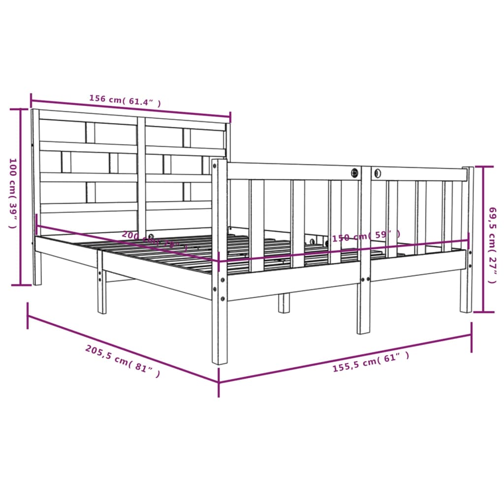 vidaXL Estrutura de cama king 150x200 cm pinho maciço