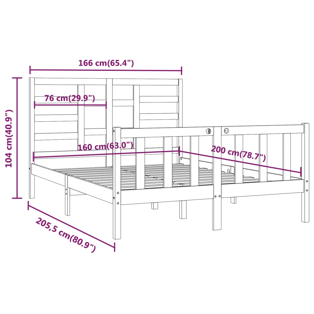 vidaXL Estrutura de cama 160x200 cm pinho maciço