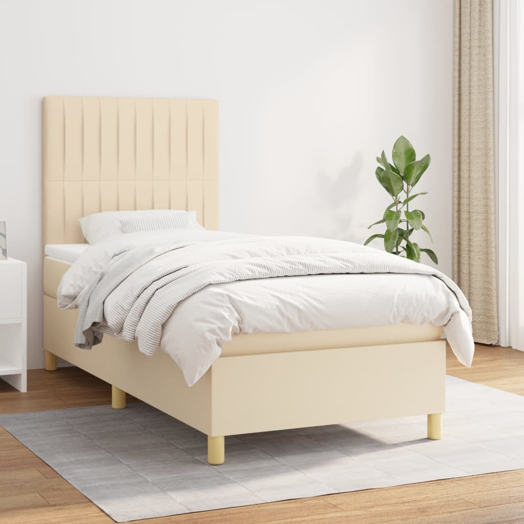 vidaXL Cama com molas/colchão 90x190 cm tecido cor creme