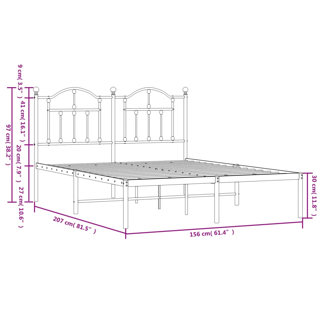 vidaXL Estrutura de cama com cabeceira 150x200 cm metal branco