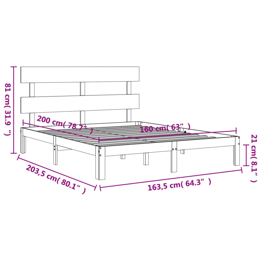 vidaXL Estrutura de cama com cabeceira 160x200 cm madeira maciça