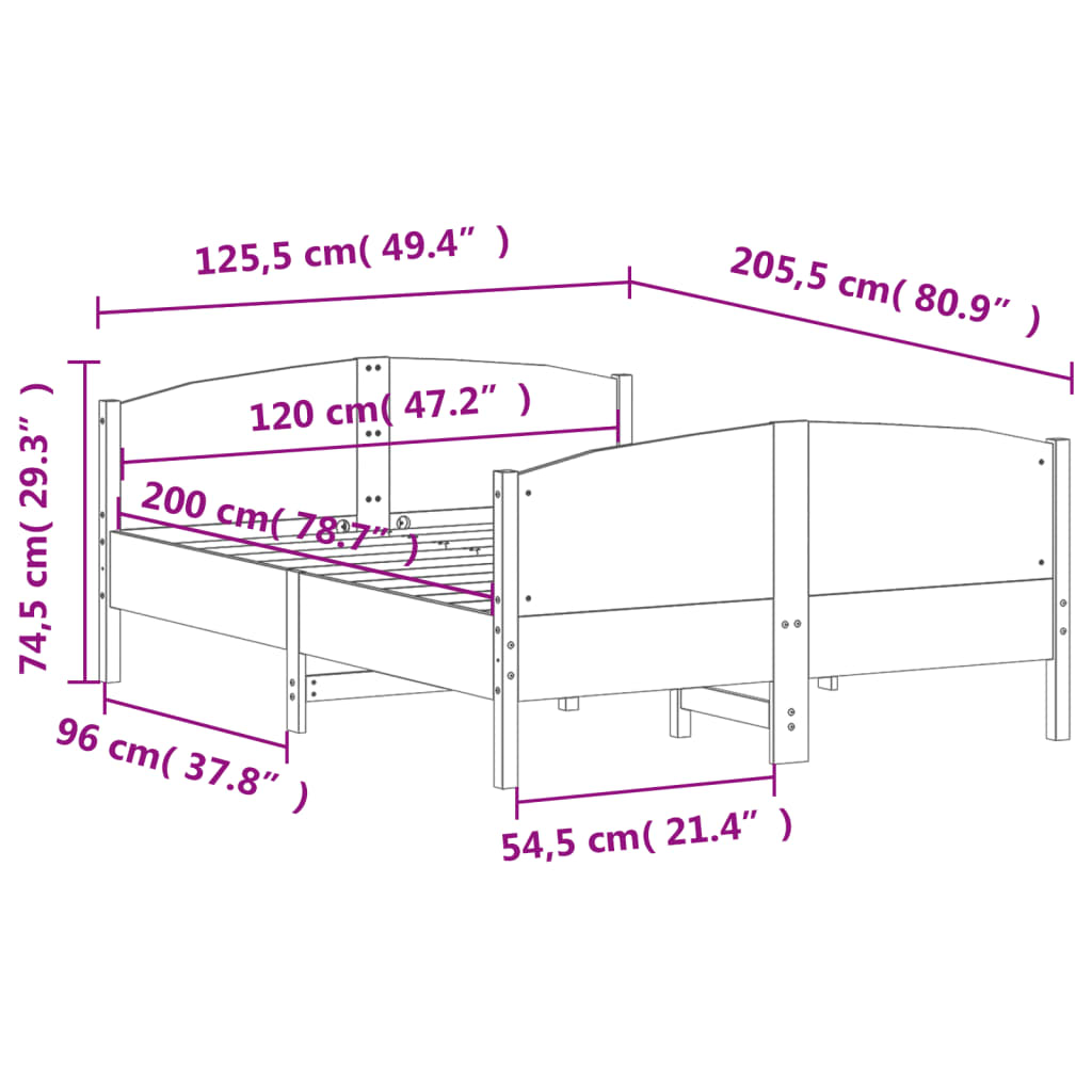 vidaXL Cama sem colchão 120x200 cm madeira de pinho maciça branco