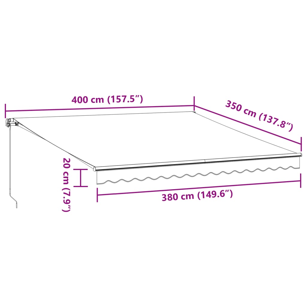 vidaXL Toldo retrátil manual com luzes LED 400x350 cm castanho