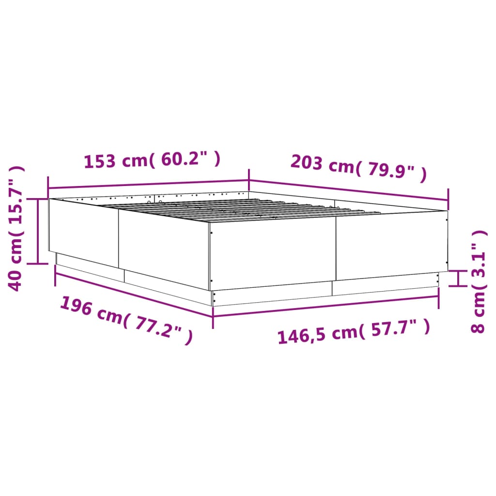 vidaXL Estrutura de cama 150x200cm derivados madeira carvalho castanho