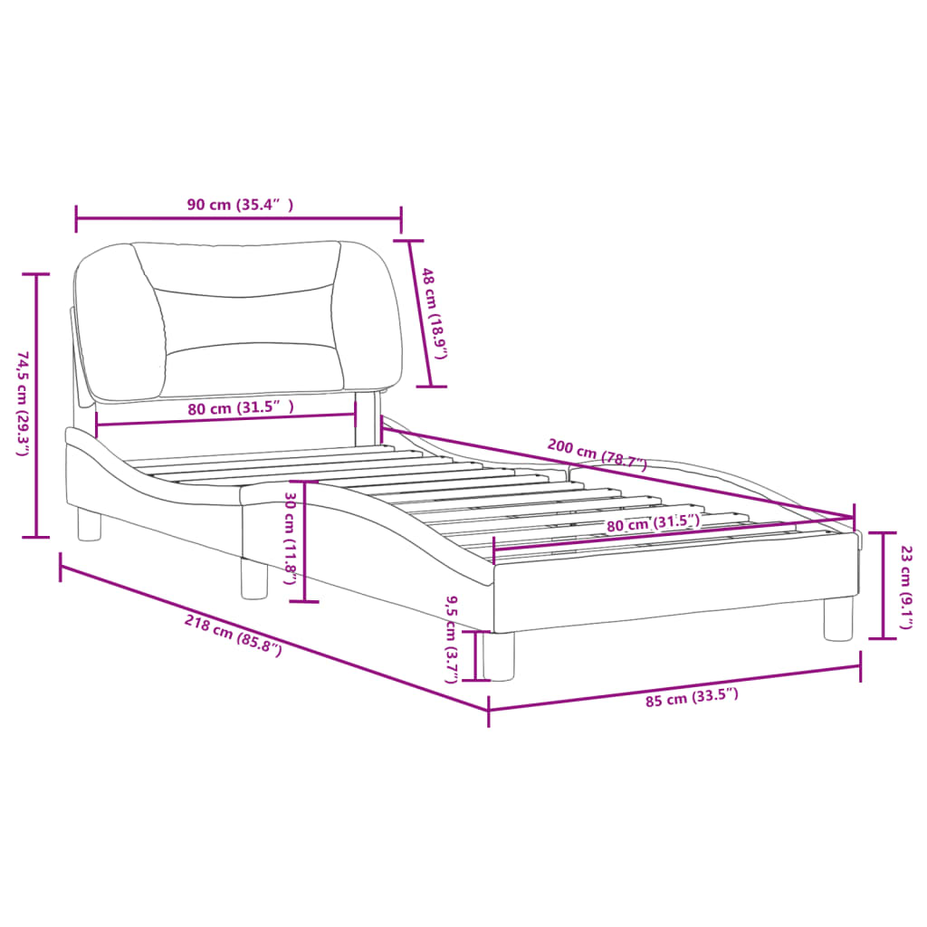 vidaXL Estrutura de cama c/ cabeceira tecido 80x200 cm cinza-escuro