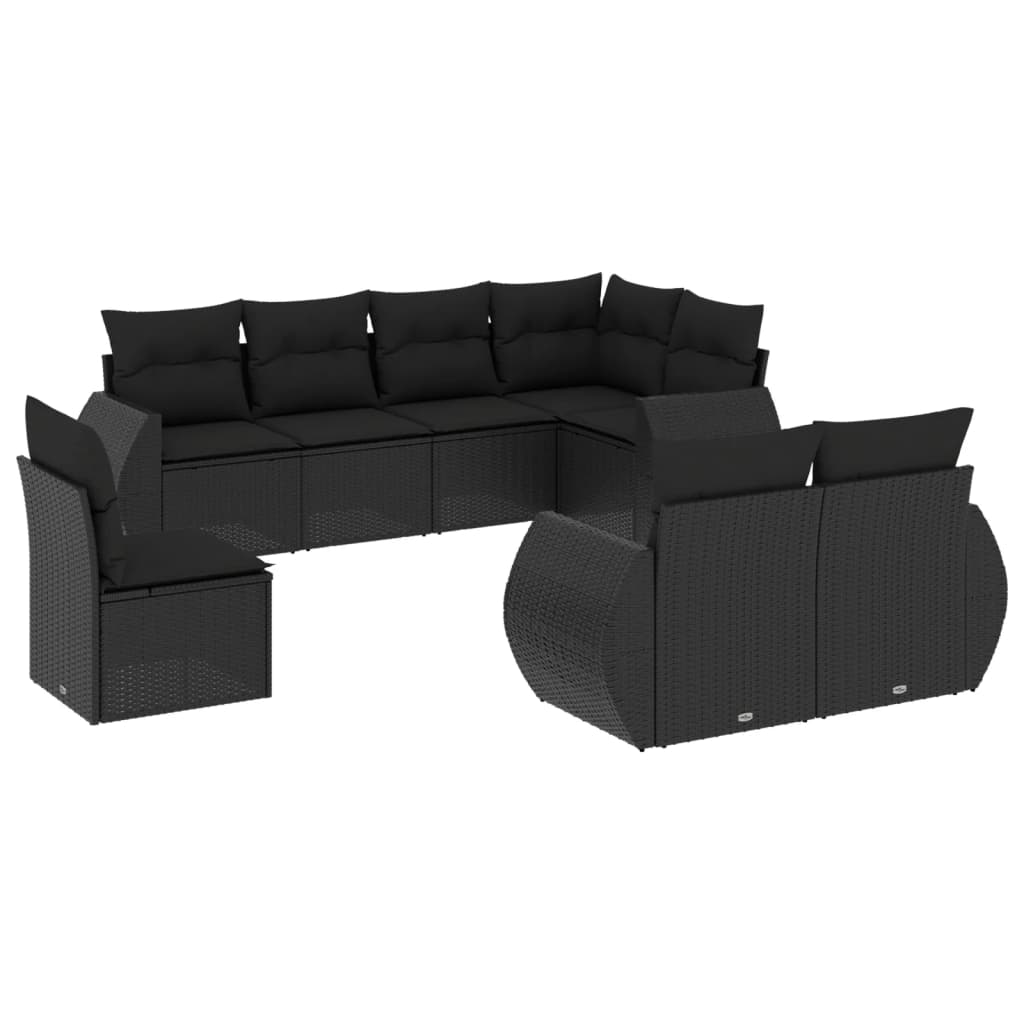 vidaXL 8 pcs conjunto sofás de jardim com almofadões vime PE preto