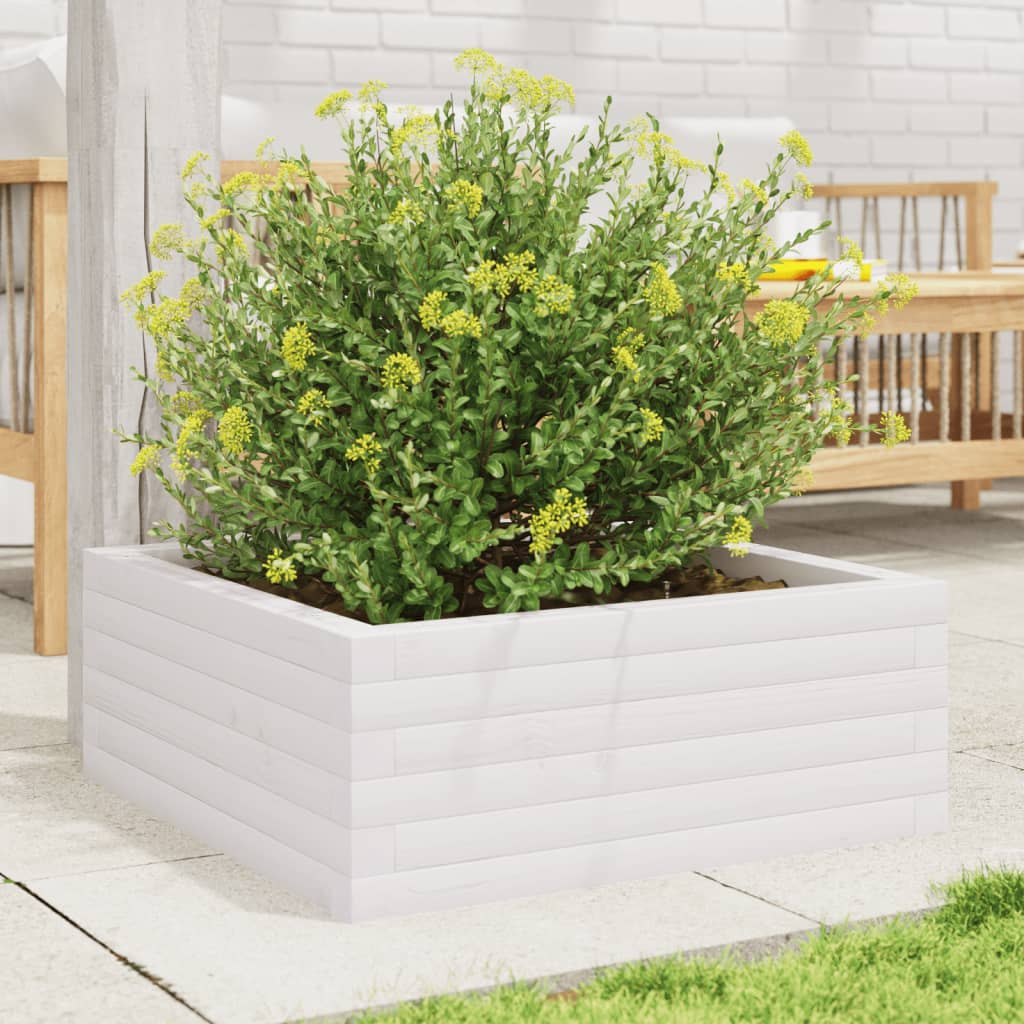 vidaXL Vaso/floreira de jardim 60x60x23 cm madeira pinho maciça branco