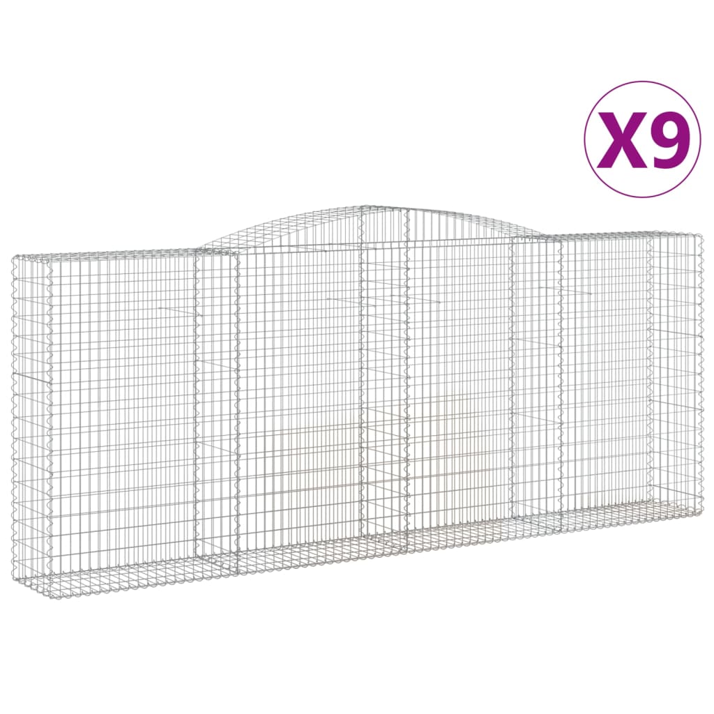 vidaXL Cestos gabião arqueados 9pcs 400x50x160/180cm ferro galvanizado