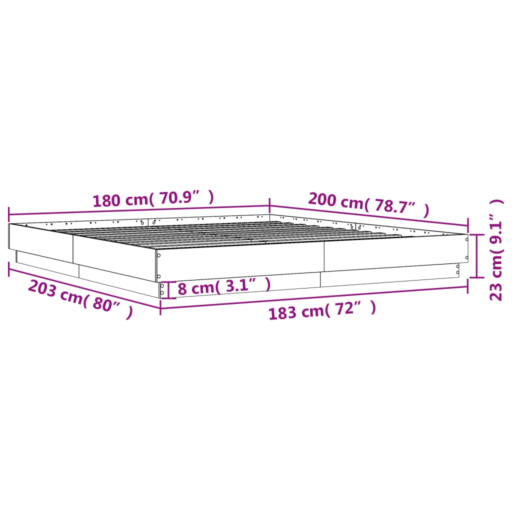 vidaXL Estrutura de cama com luzes LED 180x200 cm carvalho sonoma