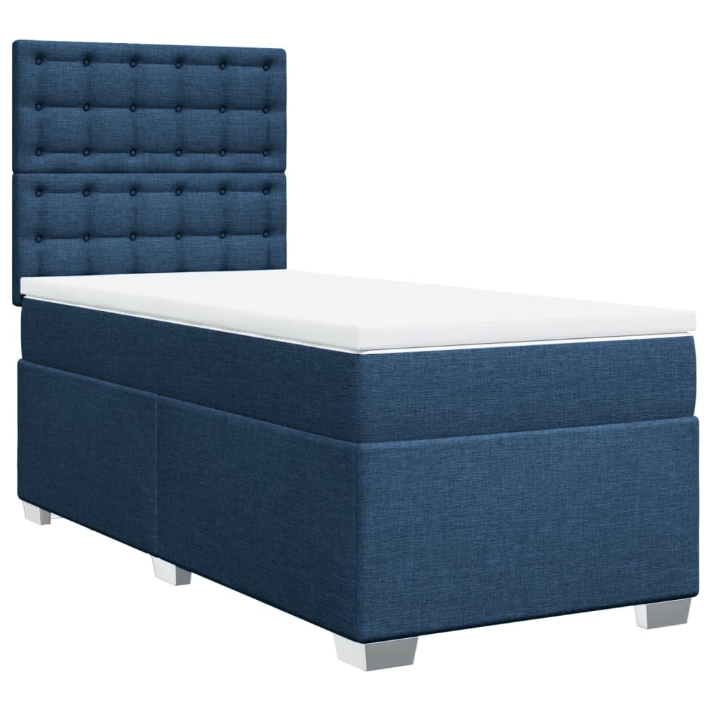 vidaXL Cama com molas/colchão 90x190 cm tecido azul