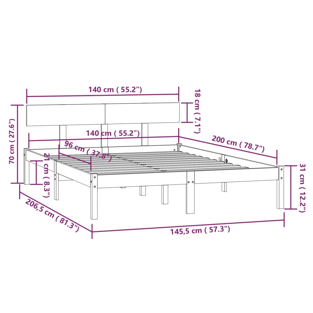 vidaXL Estrutura de cama sem colchão 140x200 cm madeira maciça