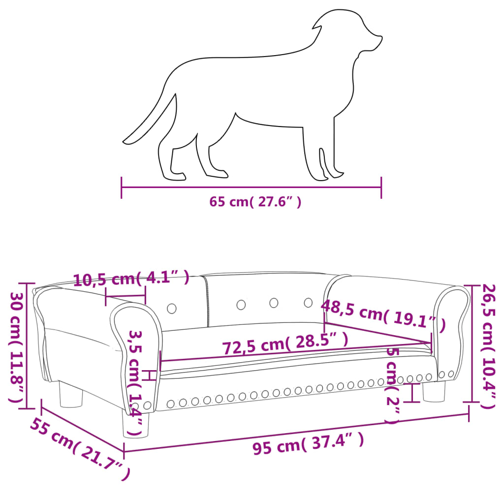 vidaXL Cama para cães 95x55x30 cm veludo cinzento-escuro