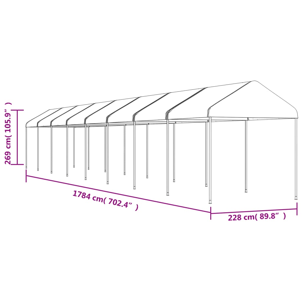 vidaXL Gazebo com telhado 17,84x2,28x2,69 m polietileno branco