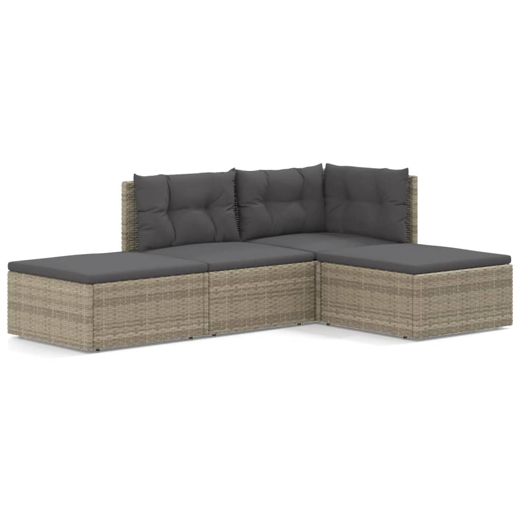 vidaXL 4 pcs conjunto lounge de jardim c/ almofadões vime PE cinzento