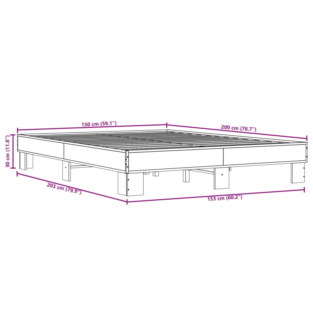 vidaXL Estrutura de cama 150x200 cm derivados madeira/metal