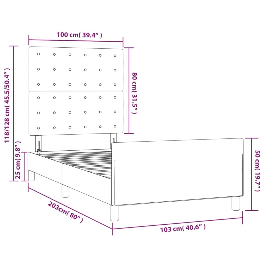 vidaXL Estrutura cama c/ cabeceira 100x200 cm couro artificial preto