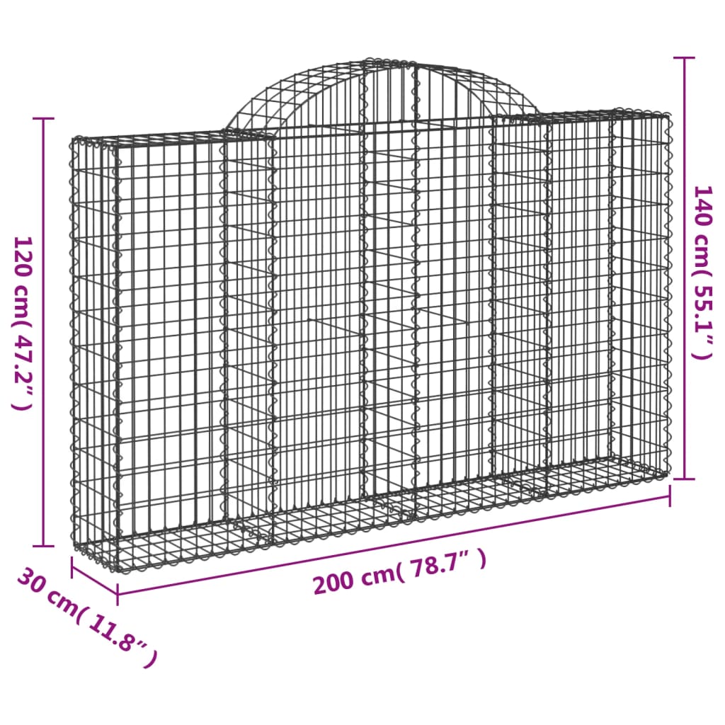 vidaXL Cestos gabião arqueados 11pcs 200x30x120/140 ferro galvanizado